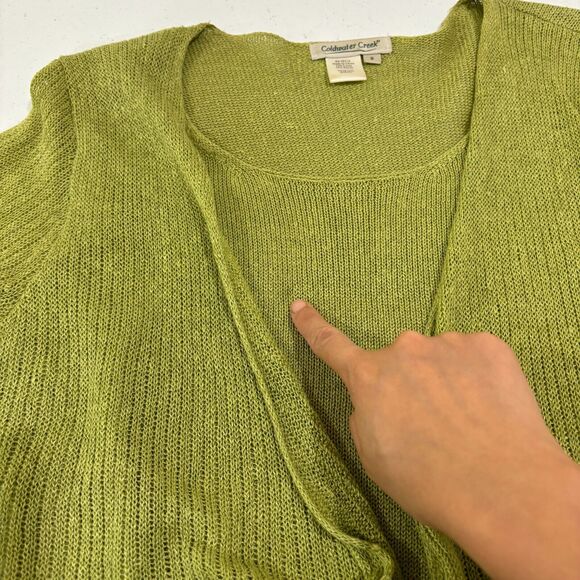Coldwater Creek Green Tie Front Sweater Linen Cotton Size Small Y2K 90s Friends - Picture 12 of 12